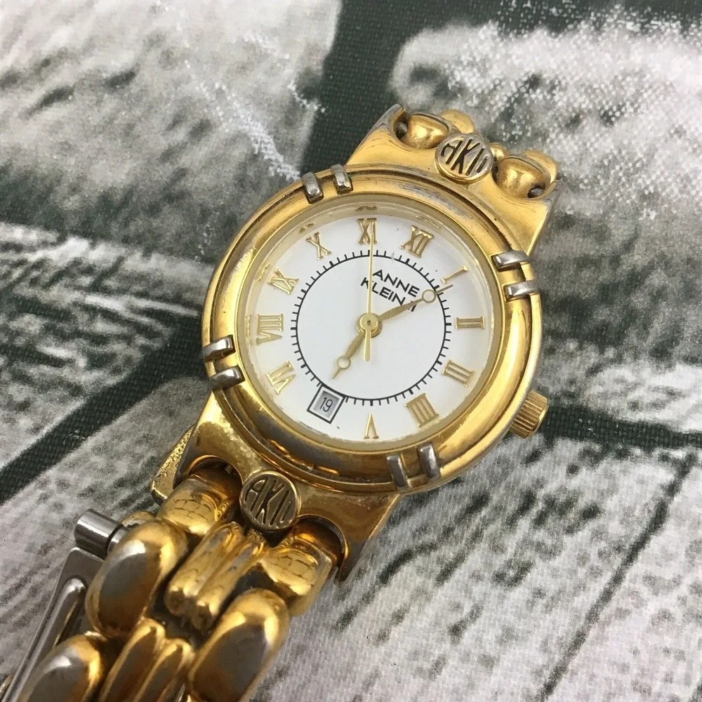 Vintage Anne Klein II Quartz Ladies Date Watch Gold-Tone Linked‎ Band